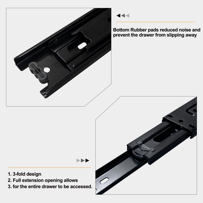 FCOUMY 14 inch Drawer Slides 4 Pairs (8pcs) Full Extension Ball Bearing Drawer Slide 3 fold Full Stretch Side Mount Drawer Slides 100 LB Capacity Drawer Slide 14"" Black - Image 4